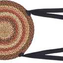 VHC Brands Ginger Spice Round Seat Cushion Chair Pad, Orange Red Natural, Jute Blend with Ties, 15x15 Inches