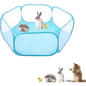 Small Animals Playpen, Portable Pop-up Open Interactive Pet Tent, Indoor Outdoor Fence for Rabbits, Guinea Pig, Hamster, Chinchillas, Kittens, Puppies (Blue)