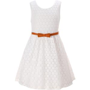 Homecoming Dresses Flower Girl White Lace Formal Party Dresses for Girls Birthday Wedding Holiday Elegant Princess Pageant Dress Sleeveless Gowns with Belt (Size 10-11 Years), White