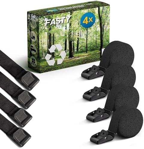 FASTY Lashing Straps - Motorcycle Tie Down Strap Heavy Duty Adjustable | Luggage Cargo Moving Straps | Cam Buckle Ratchet 4 Pk 8Ft x 1” | 881lb Break Strength Cinch Tork Strap