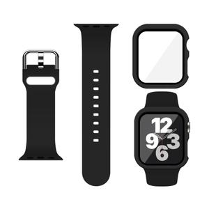  Sport Silicone M/L Size Band and Case with Screen Protector for Apple Watch SE(Gen 1/2/3) Series 4/5/6 40mm - Black