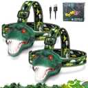 Kids Headlamp 2 Pack with Spray, Rechargeable Led Dinosaur Flashlight for Boys Girls Camping Gear, TRex Dinosaur Toys Headlights for Kids 3 4 5 6 7 8, Ideal Gifts for Birthday, Halloween, Christmas