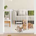 BABELIO 36 Inch Extra Tall Baby Gate with Cat Door, 29-48" Metal Pet Door for Stairs, Doorways, Auto Close, Easy Walk Thru,White