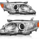 AS 2010 2011 Toyota Camry Headlight Assembly Replacement for 10-11 Toyota Camry Base/LE/XLE Sedan Projector Chrome Housing Amber Reflector Clear Lens Pair