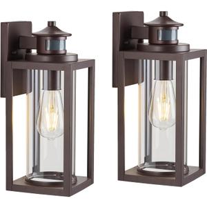 MICSIU Bronze Motion Sensor Exterior Wall Light 2 Pack, Waterproof Dusk to Dawn Outdoor Lighting with Clear Glass, 13 Inch Outside Porch Light for House, Front Porch, Garage, Walkway (Black)
