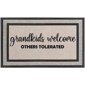 Daylor Outdoor Indoor Doormat 18" x 30" Gray/Beige/Black Rubber Backed Door Mat Grandkids Welcome Others Tolerated Funny Granparent Grandma Grandpa