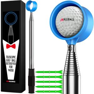Golf Ball Retriever for Water,Telescopic 12Ft/9Ft Stainless Steel Shaft Two-Sided Easy Pick Up Balls,Unbreakable Head Retriever Tool Golf Accessories Golf Gift for Men (Blue)
