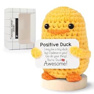 Positive Crochet Animals, Handmade Mini Animals Crochet Mini Cute Desk Decor Birthdays Gifts for Animal Lover, Easter Basket Stuffers Encouragement Inspirational Gifts for Women (Mr.Duck)