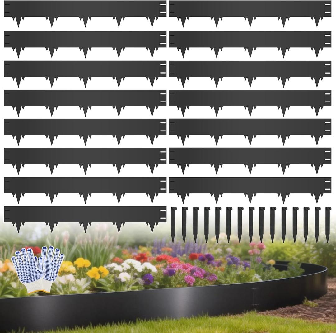 15-Pack Metal Landscape Edging (50ft Total), 40" x 6.5" Steel Garden Edging Border w/ 15 Stakes, Rustproof Hammer-in Edging for Landscaping, Lawn, Yard, Tree Rings, Flower Beds