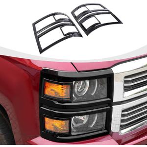 for Silverado Headlight Bezels Covers, Front Head Light Guard Trim Compatible with 2014-2018 Chevy Silverado Accessories, Black
