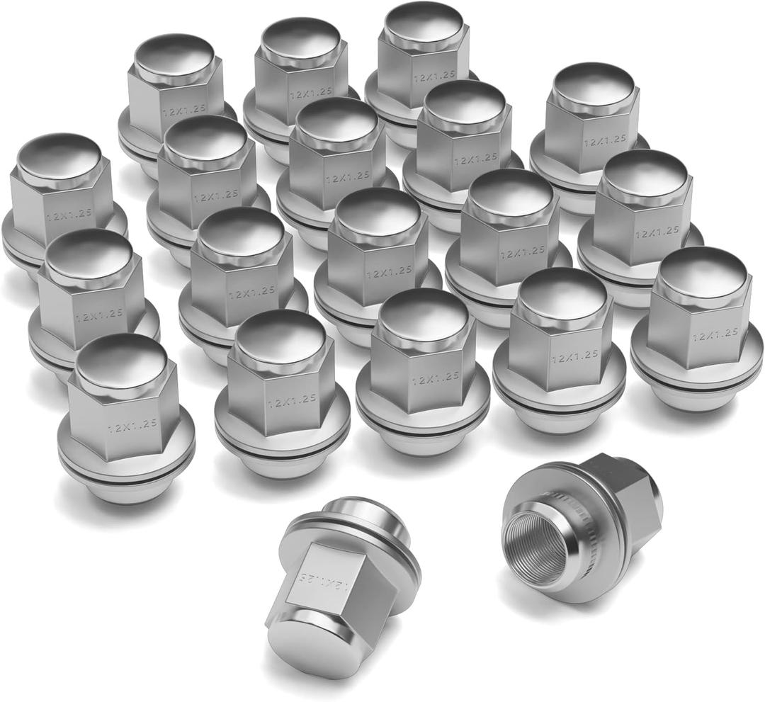 20PCS M12x1.25 Chrome Closed End Bulge Acorn Lug Nuts - Cone Seat - 21mm Hex Wheel Lug Nut Set Compatible for Infiniti EX35 G35 G37 & Nissan Frontier Maxima Murano 5 Lugs