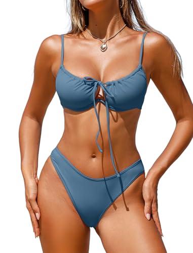 Jillumi Bikini Sets for Women Underwire Bathing Suit Two Piece Swimsuit High Cut Cheeky Cute Swimwear, S