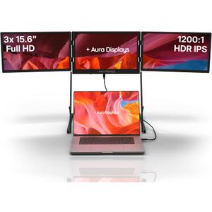 Triple Aero 15.6 Pro Max | Premium Triple Portable Monitor Extender | Full Aluminum | Quad Screens | 315.6 FHD 1080P HDR IPS | USB-C & HDMI | Compatible with 11-18 Laptops