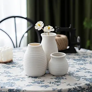 Ceramic Bud vase, Small Flower Vases Set of 3, Modern Rustic Farmhouse Home Decor, Coffee Table Decor, Petite Boho vases, Ideal for Shelf (White)