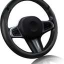 Cxtiy Universal 15.5-16 Inch Steering Wheel Cover Non-Slip Microfiber Leather, Easy Install, Thickened Grip, All-Season Comfort for Cars & Trucks (Black, 15.5"-16")