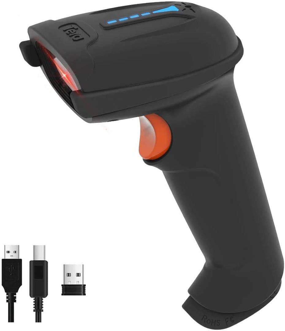 Tera Pro 1D Wireless Barcode Scanner 3 in 1 Bluetooth & 2.4G Wireless & USB Wired CCD Cordless 2500 Pixel Bar Code Reader with Battery Level Indicator for Windows Mac Android iOS Model T5100C,Orange