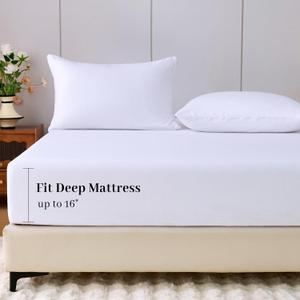 100% Cotton Flannel Fitted Sheet Only, Ultra Soft Cozy Warm Fitted Bottom Sheet for All Season, 16" Deep Pocket, White, Queen