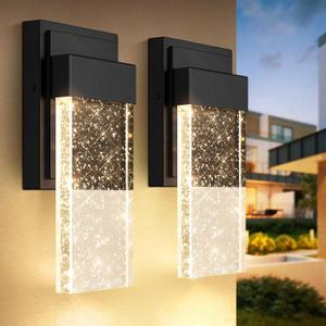 BesLowe Outdoor Wall Light Fixtures with Crystal Bubble Glass, Waterproof Exterior Sconces LED Wall Lanterns, Porch Lights Wall Mounted 10W 3000K Outside Lights for House Front Door Garage Entryway, 10 inch 