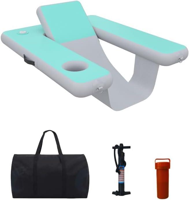 Yonghome Premium Anti-Cut Pool Float Chair with Cup Holder 55"x47"x6" Reinforced PVC Lounger, Solid Seat Design & Safety Rounded Edges for Adults, Includes Carry Bag (Mint, MintCore-Basic)
