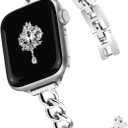 Slim Silver Band for Women Feminine Elegant Compatible with Apple Watch 38mm 40mm 41mm 42mm (S10/11) Adjustable Metal Strap Dressy Chain Bracelet for iWatch Series 11/10/9/8/7/6/5/4/SE/3/2/1,A2 Silver, 38mm/40mm/41mm/42mm(S10/11)