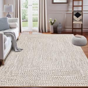 9x12 Area Rug Large Machine Washable Rug for Living Room Print Braided Accent Rug Stain Resistant Non-Slip Carpet Farmhouse Solid Printed Textured Floor Cover for Home Decor, Beige/Grey