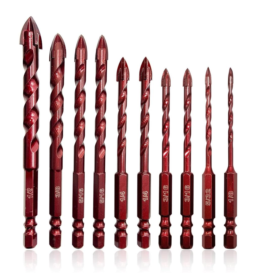 FEWELL Masonry Drill Bits 10 Pcs, Concrete Drill Bit Set Size 1/8" to 1/2", Professional High Cobalt Drill Bit Set for Tile Glass/Metal Brick Concrete Ceramic Plastic Wood FEWELL Masonry Drill Bits 10 Pcs, Concrete Drill Bit Set Size 1/8" to 1/2", Professional High Cobalt Drill Bit Set for Tile Glass/Metal Brick Concrete Ceramic Plastic Wood