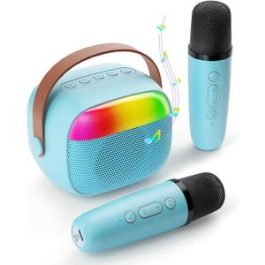 Mini Karaoke Machine for Kids, Toy for Girls Portable Bluetooth Speaker with 2 Wireless Microphones, Fashion Toy Gifts for Christmas Birthday, for 3 4 5 6 7 8+ Year Old Girls Gifts (Blue)
