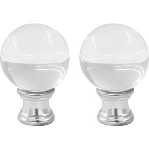 Ball Shaped Glass Lamp Finials, Clear Lamp Shade Top Screw Cap Knob for Decoration - 2Pcs Silver