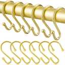 Shower Curtain Hooks, Metal Shower Hooks for Shower Curtain Rod, Rust Proof Metal Shower Curtain Rings, S Hook Set of 12, Golden.