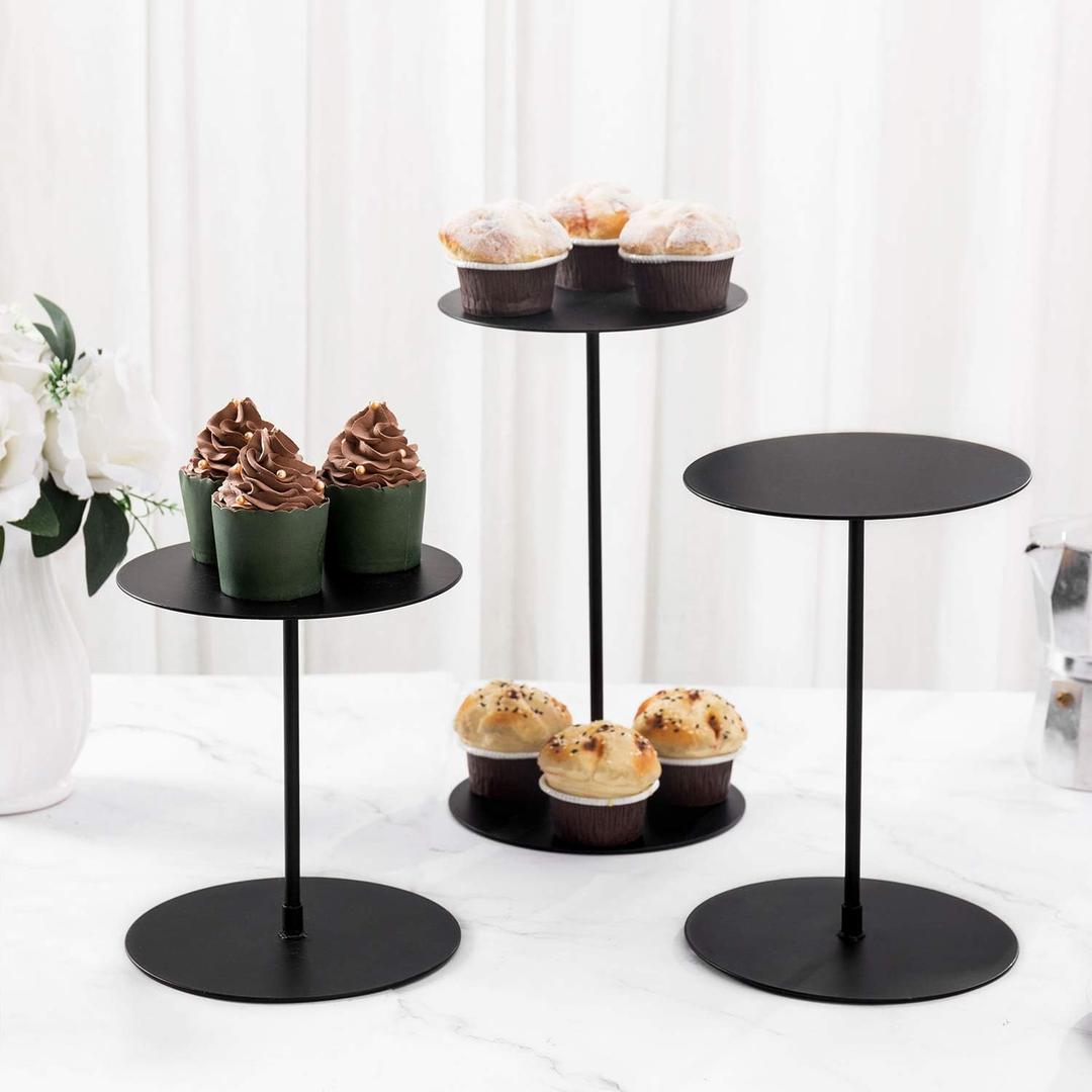 MyGift Decorative Black Metal Cupcake Stand, Tabletop Food Display Riser, Retail Showcase Pedestal Stand, Set of 3