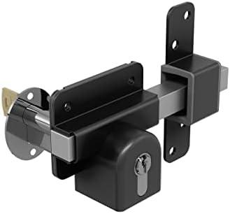 GateMate Long Throw Gate Lock 1490096, Euro Profile Keyed Both Sides Gate Lock for Sheds, Gates & Garage Doors, 316 Stainless Steel, for Wooden Gates & Doors Up to 2 ¾” Thick (70mm), Black, 5 Keys