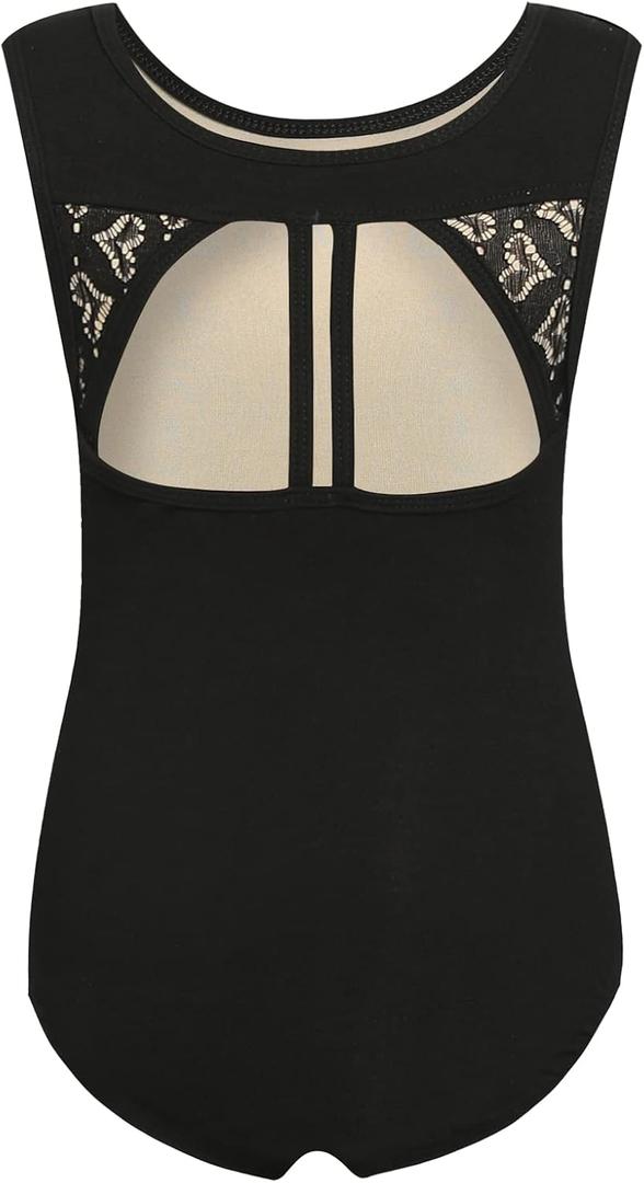 Phineein Girls Sleeveless Ballet Gymnastics Leotards Kids Athletic Crisscross Mesh Back Dancewear Unitards (12-14, Heart Mesh Black)
