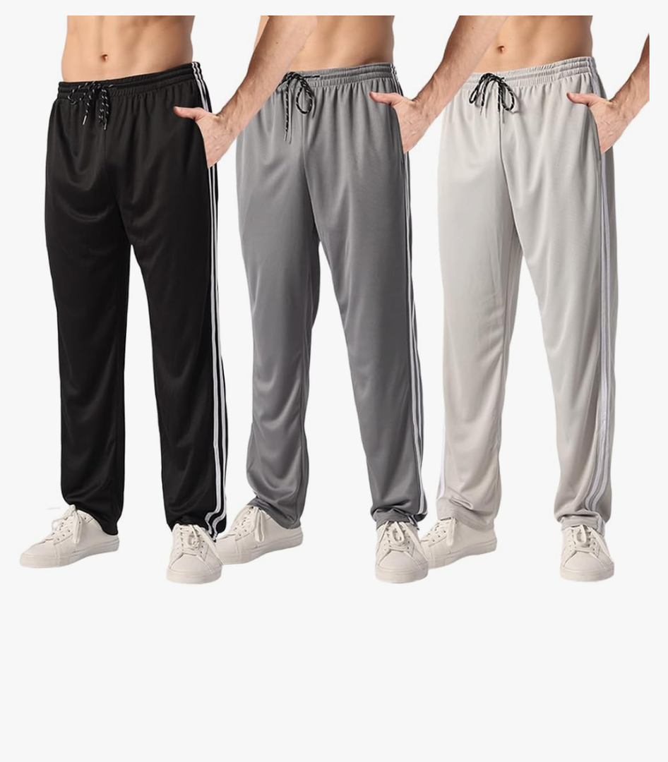 ZH 3 Pack Men's Sweatpants Open Bottom Joggers Lightweight Quick Dry Athletic Pants with Pockets for Workout & Lounge Size XXL