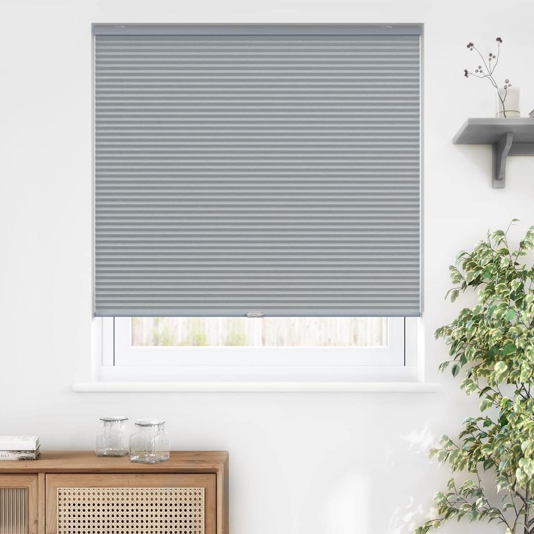 LazBlinds Cordless Cellular Shades, Blackout Privacy Honeycomb Shades for Home, Thermal Insulation Noise Reduction Blinds for Windows, 34'' W x 64'' H, Dark Grey