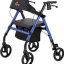 NOVA Vega Rollator Walker - Lightweight 18 lb Folding Mobility Walker, 8” Wheels, Adjustable Height, Hand Brakes, Padded Seat & Backrest, Blue