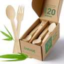 Devot 100% Natural Bamboo Disposable Cutlery Set - 120 Mix (60 Forks, 60 Spoons) 6.7", Eco Friendly Utensils, Biodegradable, Compostable, Splinter Free and Perfect For Weddings, Camping, Party