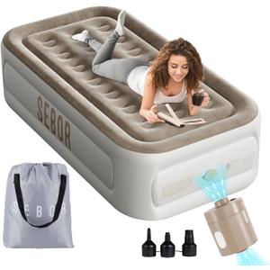 Air Mattress Twin with Built in Pump, 18" Ultimate Comfort Blow up Mattress Twin with Rechargeable Pump, Colchon Inflatable Mattress for Home & Guest, Air Bed 330lbs Max (Khaki)
