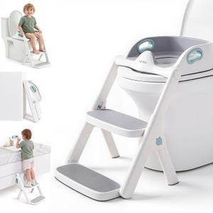 Potty Training Seat, 2-in-1 Toddler Toilet Seat with Steps, Upgrade Potty Step Stool for Toddler with Anti-Slip Pad Step Stool, Extended Splash Guard, Foldable Potty Ladder Boys Girls, Green