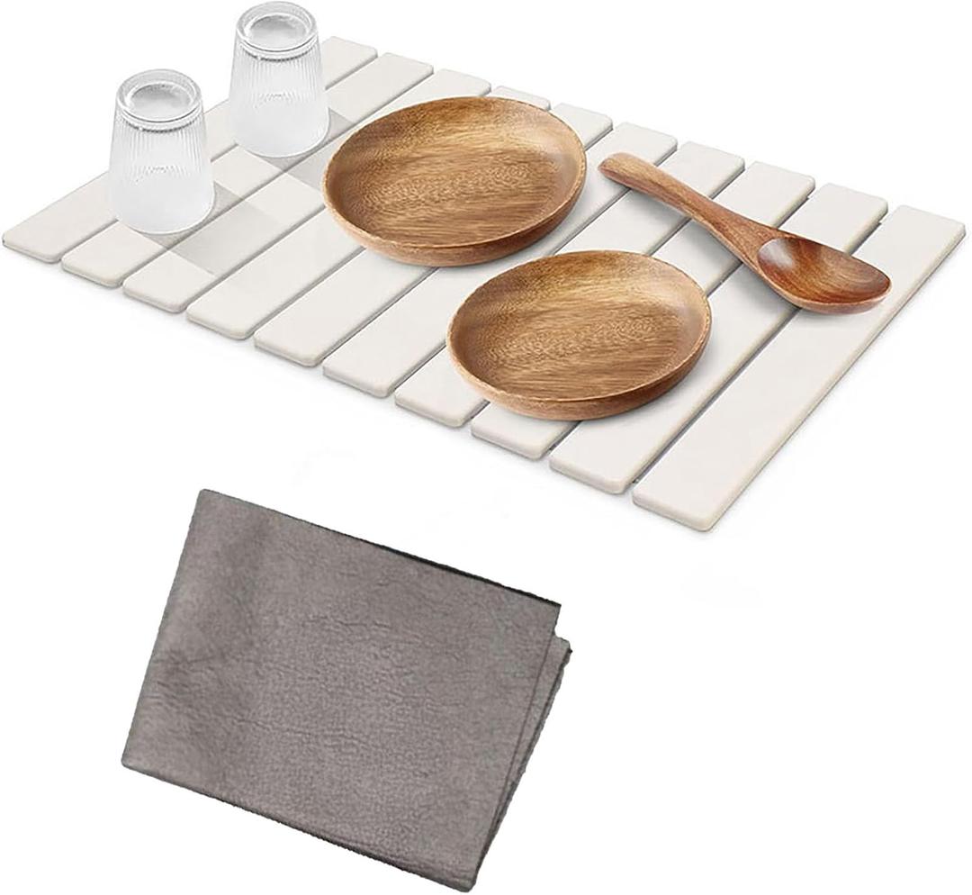 Stone Drying Mat for Kitchen Counter Foldable Dish Drain Mat Bathroom Multifunction Countertop Diatomite Absorbent Mat