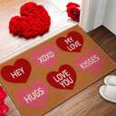 Tinideya Valentine's Day Door Mat Conversation Coir Doormat 29 x 17 Inch, Xoxo Kiss Valentine Decor for Bathroom Porch Front Door Outdoor Indoor, Red and Pink Love Heart Coir Rug with Non Slip Backing