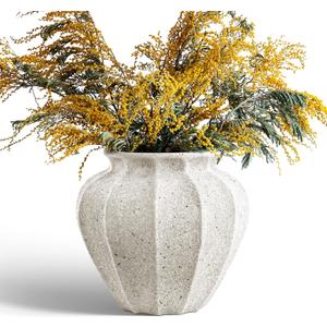 LE TAUCI 11.3" Ceramic Vase, Artisan Large White Ceramic Vase for Modern Farmhouse Home Decor, Substantial & Stable Flower Vase, Living Room & Dining Room Table Centerpiece, Weathered White