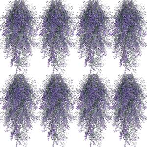 Janinka 8 Pcs Hanging Plants Artificial Decor Fake Plants Ferns Vine Artificial Large Faux Hanging Wall Indoor Outdoor Decorations for Garden Wedding, Purple