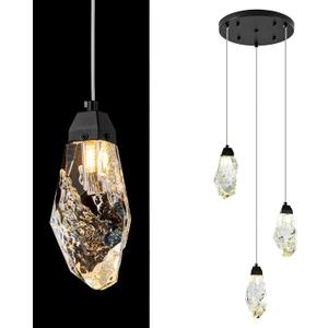 3 Lights Crystal Pendant Light Modern Cluster Chandelier Dimmable Pendant Light Fixture with Black Teardrop Design Stylish Lighting for Kitchen Island, Dining Room, Hallway, Bathroom