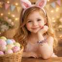 Easter Gifts for Girls, Adjustable Bunny and Egg Cross Charms Bangle,Easter Basket Stuffers Religious Jewelry Gifts with Greeting Card for Girls Teens Kids Women Christian