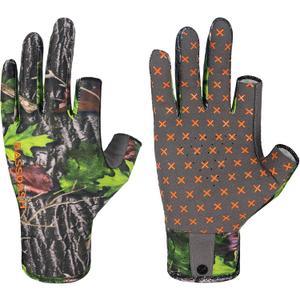 BASSDASH Unisex Fingerless Camo Hunting Gloves for Men's Women's Early Season Warm Weather UPF 50+ Lightweight Fishing Photography HG03 (Medium)