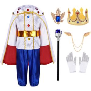 King Prince Charming Costume for Boys Kids Medieval Cosplay Dress Up Royal Outfits (3-4 Years, White)
