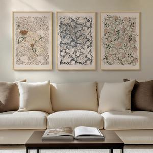 Framed Large Vintage William Morris Wall Art, Neutral Abstract Floral Canvas Artwork Prints, Rustic Boho Farmhouse Flower Botanical Picture Prints for Living Room Bedroom Hallway Office 16x24 Inch