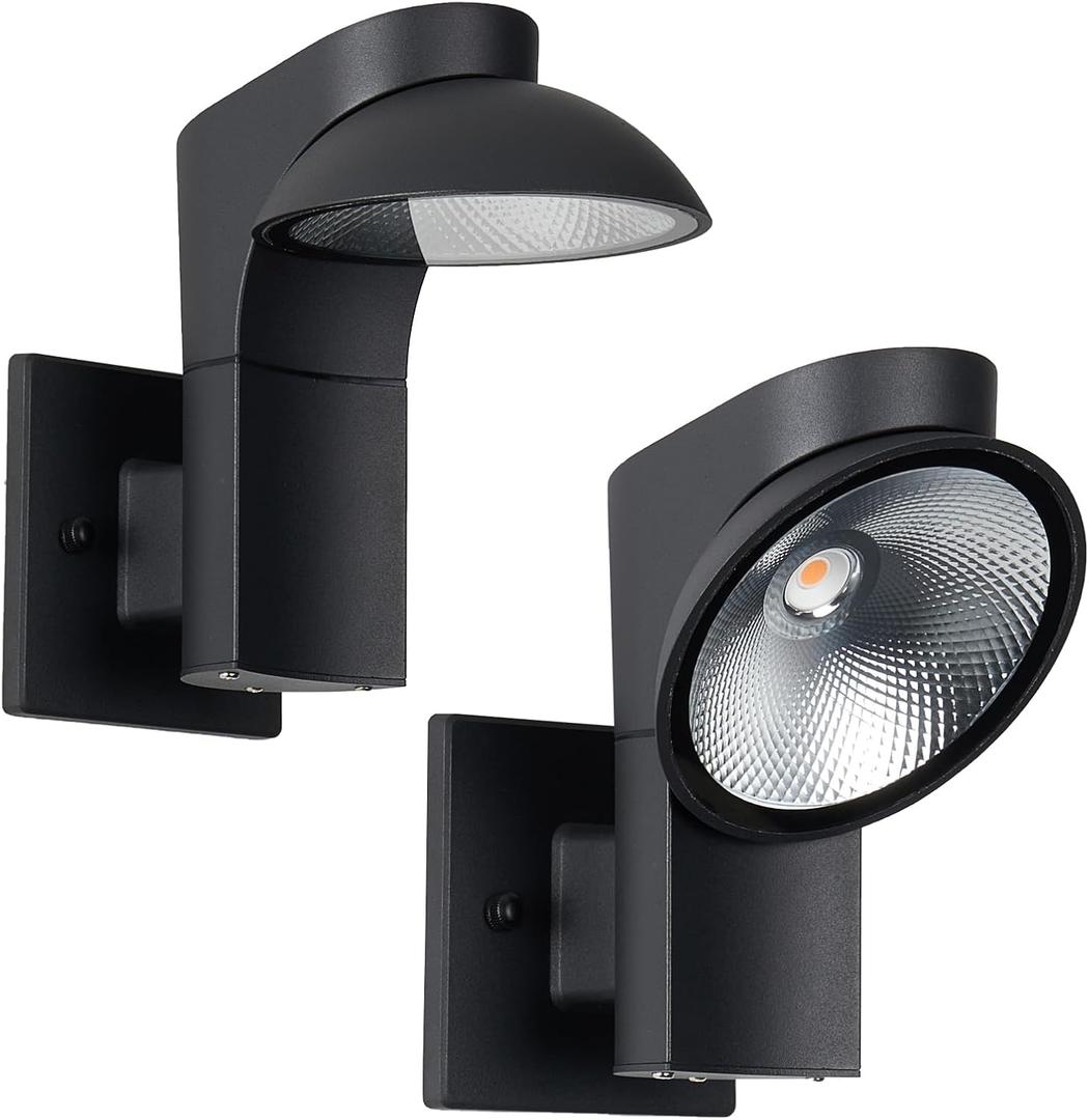 LED Outdoor Wall Light,Lamp Head 350  Angle Adjustment, 120-277V Dimmable, 1200LM3000K, IP65 Waterproof for Outdoor Light Fixture, forFront Door Porch Garage Entryway, 2-Pack