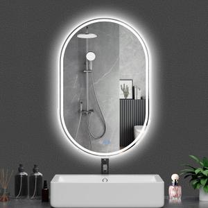 Oval LED Bathroom Mirror, 24"x 40" Frameless LED Mirror with Front Light and Backlit, Anti-Fog, Dimmable Modern Wall Mounted Lighted Mirror, Pill-Shaped Smart Mirror Bathroom
