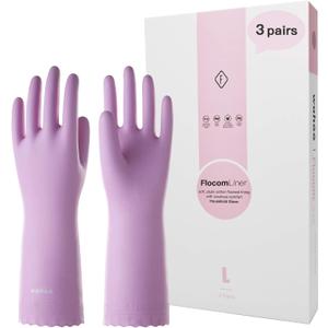 LANON 3 Pairs wahoo Skin-Friendly Cleaning Gloves, Dishwashing Kitchen Gloves with Cotton Flocked Liner, Reusable, Non-Slip, Mauve Mist, Large